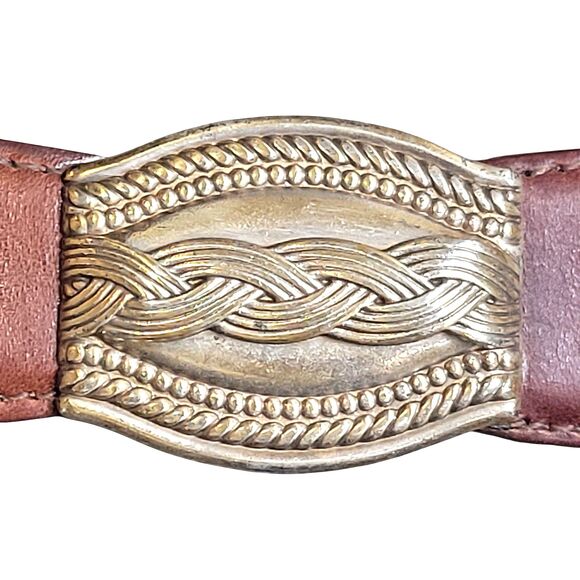 Fossil Leather Belt Women Neutral Tan Size XL Silverplated Santa Fe Style - Picture 7 of 13